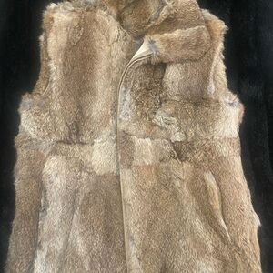 Surell Rabbit Fur Vest in Brown Taupey beige